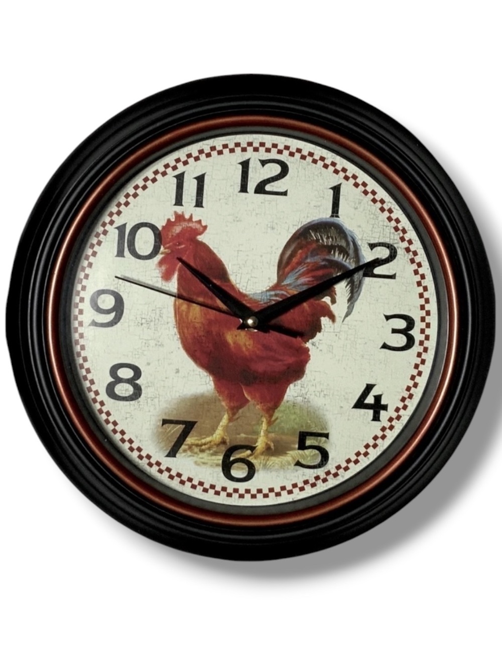 Clock Farmhouse Rooster Quartz Analog Primitive Wall Hanging 12 in Round Black